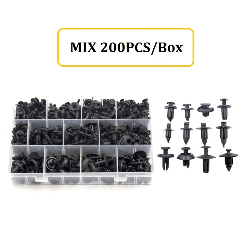 

200Pcs/Box Auto Fastener Snap Retainer Kit Bumper Door Trim Panel Rivet Fixed for Toyota Car Plastic Clip