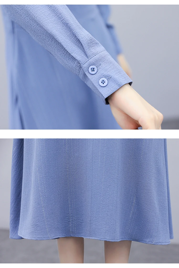 

Blue Vestidos 2020 Women's Spring Korean Shirt Long-sleeved Chiffon Dress Women Temperament Waist Slimming A-line Long Dress E17