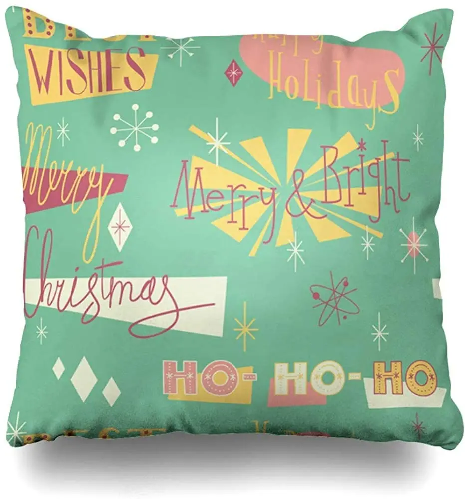 

Red Retro Christmas Mid Century in Style Modern Holidays 60S Berry Bird Branch Bullfinch Design Decor Pillowcase Square