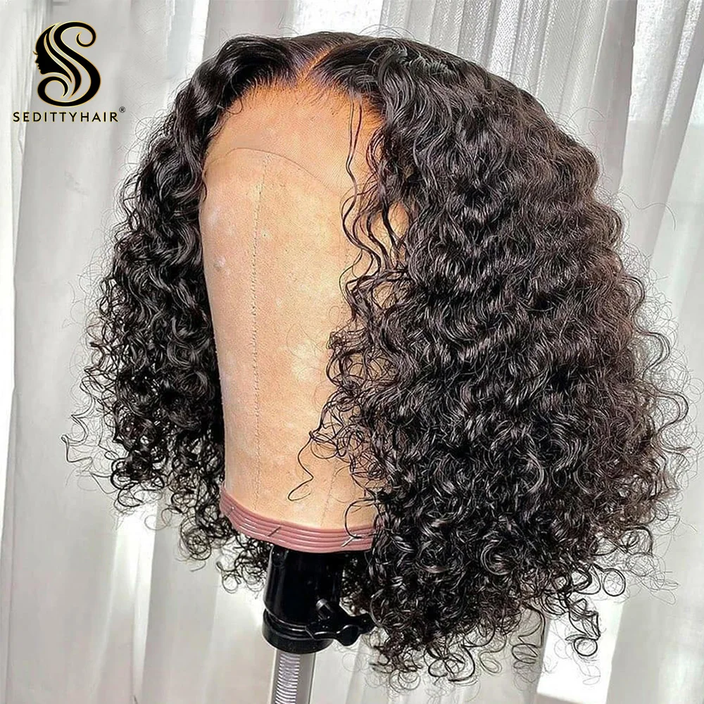 Brazilian Water Wave Short Bob 13x4 frontal  Wig Human Hair Lace Wigs Wavy Curly Bob Wigs For Women Pre Plucked Lace frontal Wig