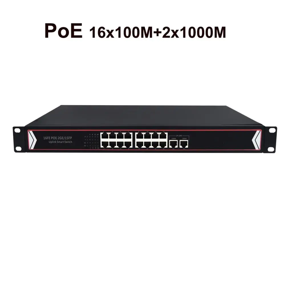 16 портовый коммутатор PoE Неуправляемый Power Over Ethernet 2 гигабитный Uplink 400 Вт 802.3af для