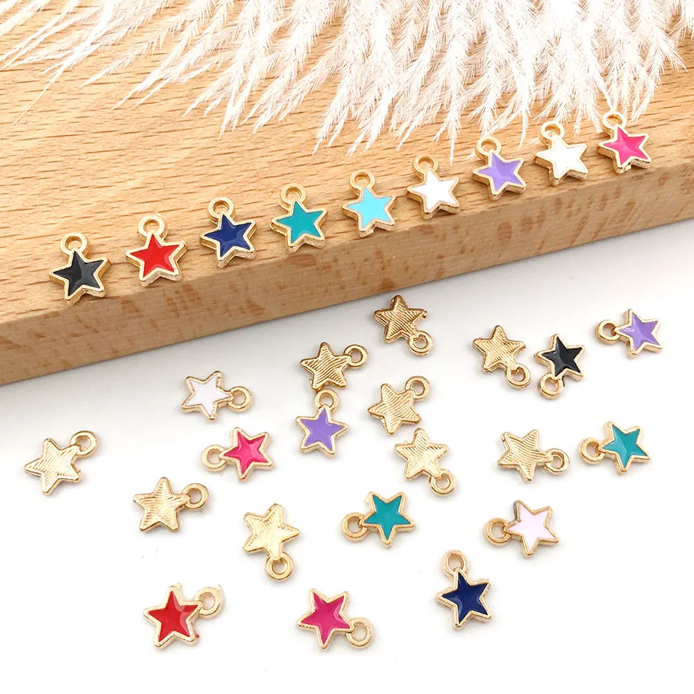 10pcs 6x8mm Enamel Gold Plated 9 Colors Zinc Alloy Five-Pointed Star Charms Pendant for DIY Necklace Bracelet Earrings Making