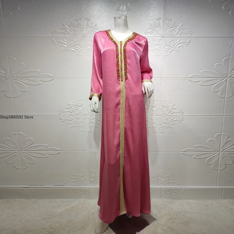 Ramadan Eid Moubarak Pink Abaya Dubai Turkey Islam Muslim Robe Longue Satin Long Hijab Dress Abayas For Women Djellaba Femme