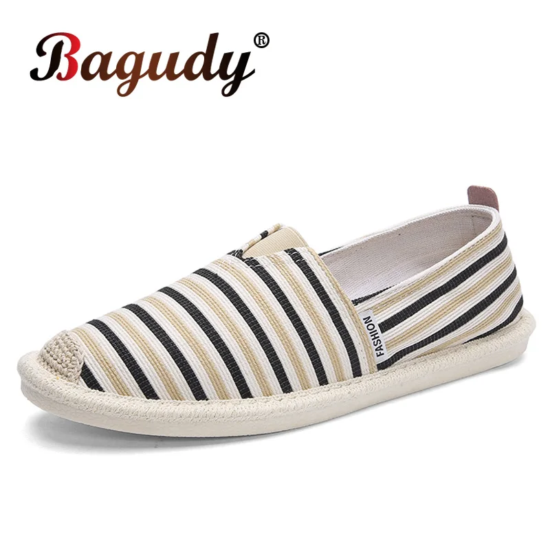 Новая весенняя модная парусиновая Мужская обувь в полоску удобные мягкие