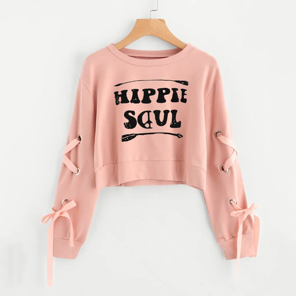 Женский Повседневный свитшот на шнуровке Круглый свободный свитер большого