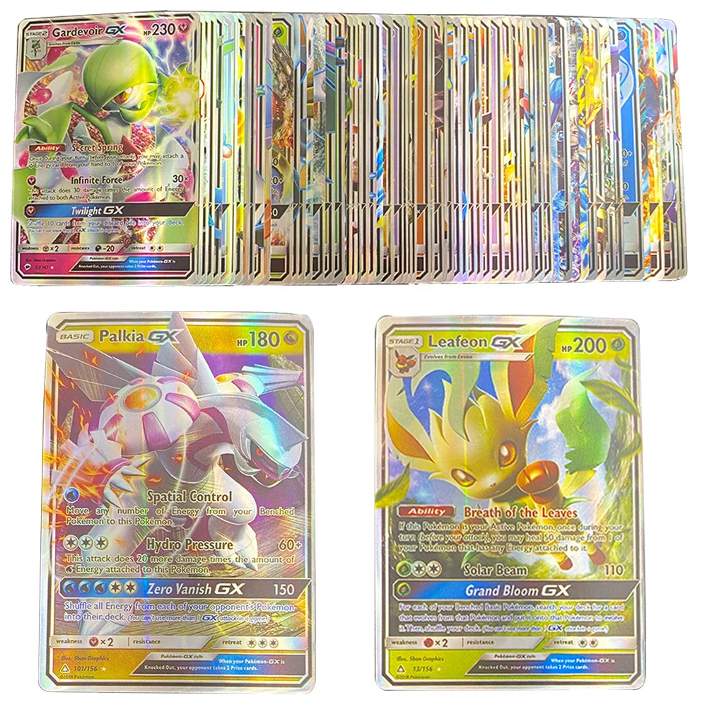 100 шт. карты Pokemon GX MEGA блестящие английская игра Трейдинг боевой бустер покемона