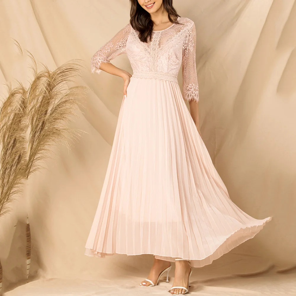 Dressv вечерние платья 2020 длинные кружевные розовые элегантные женские с рукавом