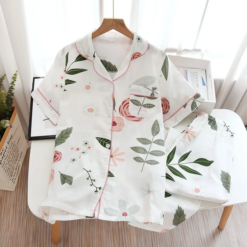 New   Summer Pajamas Set Women Cotton Suits with Shorts Short Sleeves Cute  Women Pajamas   Lounge Wear  Womens Two Piece Sets
