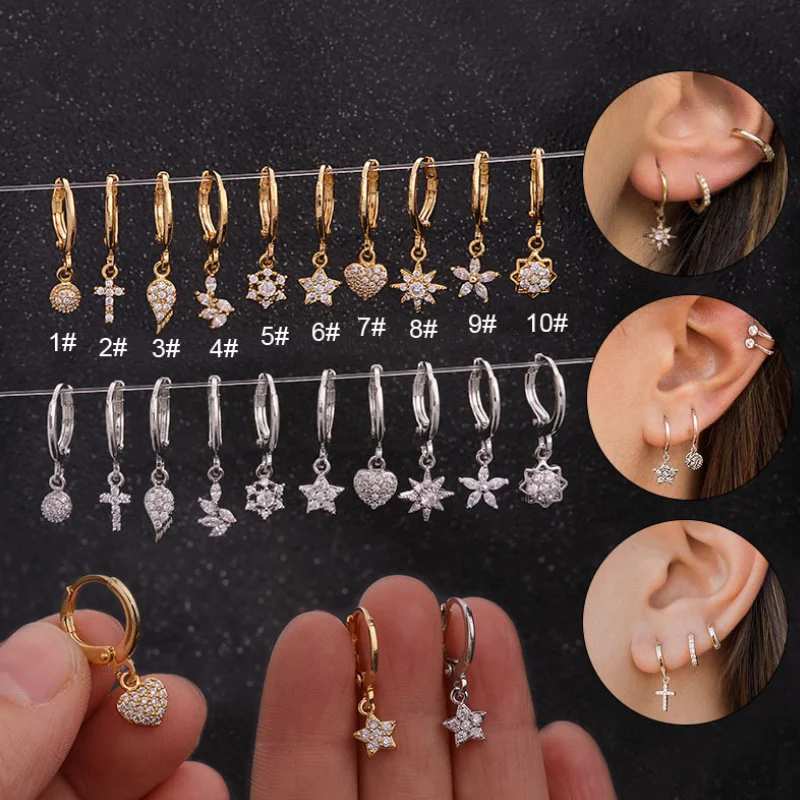 

1Piece Diameter 9mm Cross Heart Dangle Earrings for Women Jewelry 2021 Trendy Wing Heart Earrings Piercing Earrings