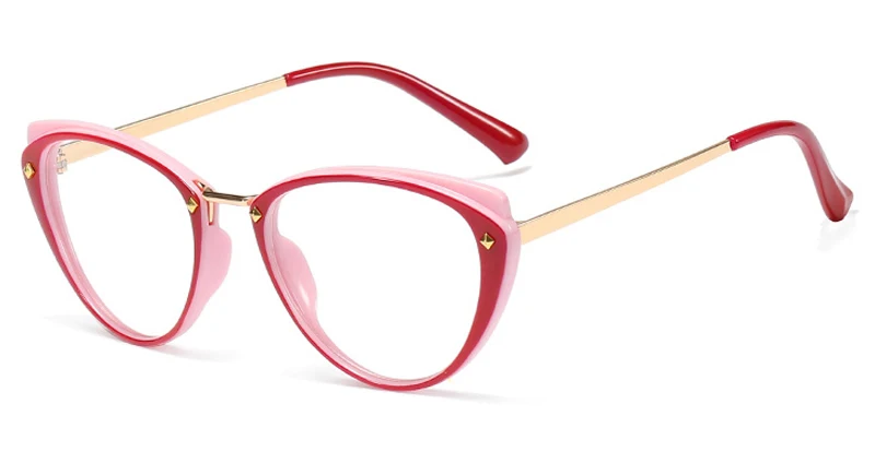 red pink Peekaboo кошачий глаз очки для женщин заклепки полуметаллический аксессуары женские очки Оптические прозрачные линзы леопард черный - Цвет оправы: red pink