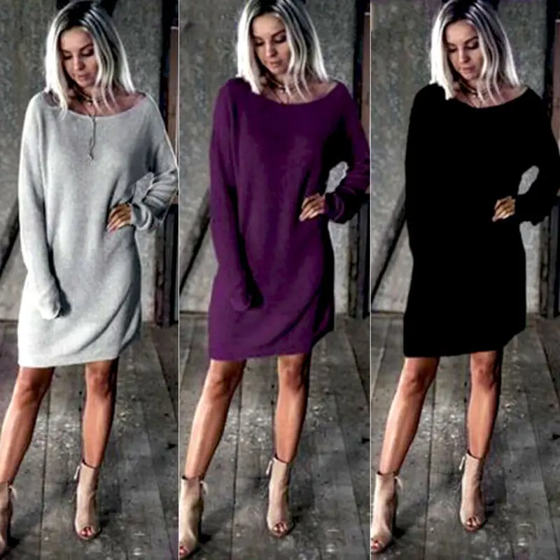 Платье-Свитер женское с длинным рукавом и круглым вырезом | Женская одежда