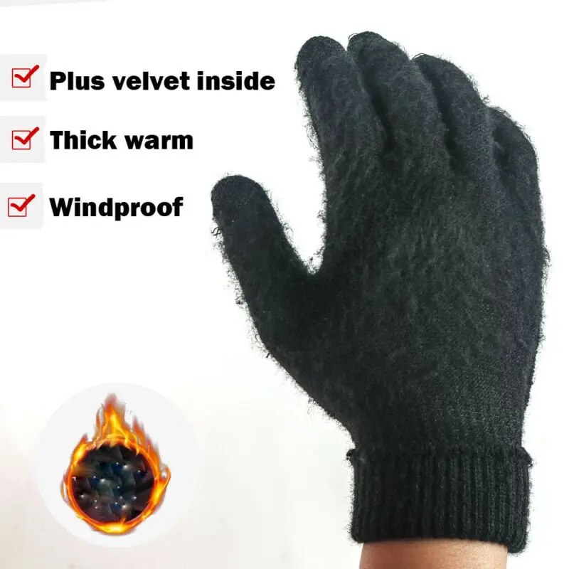 Мужские классические перчатки на полный палец с сенсорным экраном зимние теплые