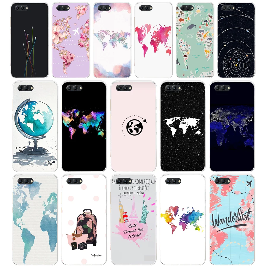 Мягкий чехол из ТПУ для Huawei Honor 10, 10 Lite, 20, 20 PRO, Lite, с картой мира, 78AA