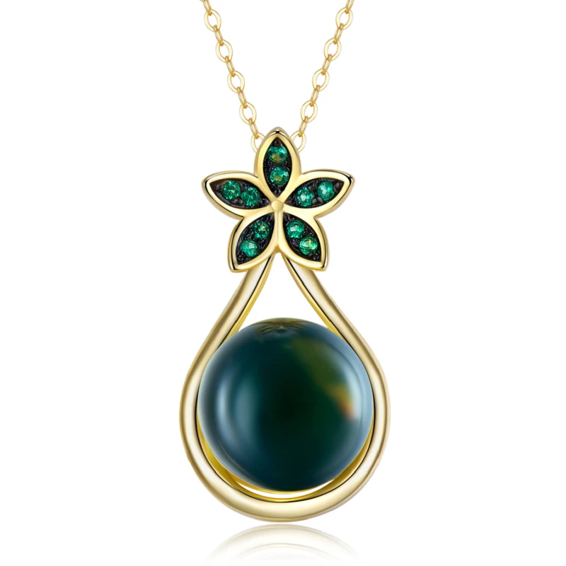 

New Genuine 925 Sterling Silver Necklace Green Lucky Zircon Flowers & Blue Opal Pendant Necklace for Women Fine Jewelry Gifts