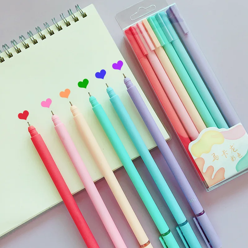 

SUHU 6pcs/set Creative cute morandi Simple small fresh gel pen kawaii Quick drying Cap neutral pen journal supplies