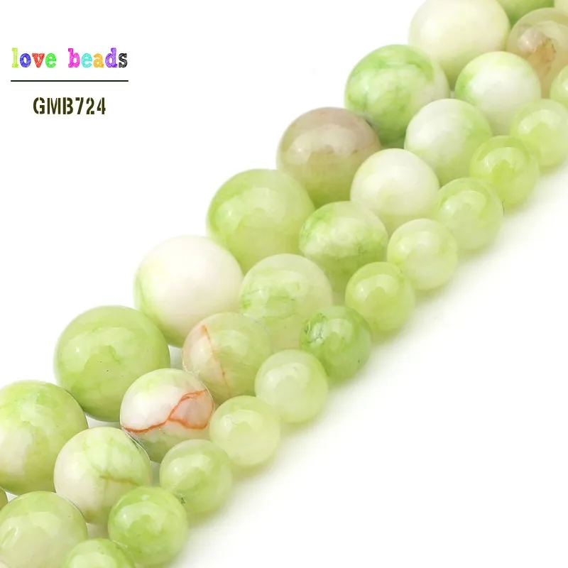 6/8/10mm Natural Stone Beads Green &amp White Persian Jades for jewellery Making DIY Handcraft 15'' Strand bracelets wome |
