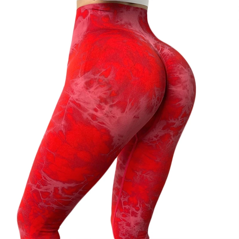 

Women's Bubble Yoga Pants Tie-dye High Waist Leggings Pocket Breathable Workout Hip Lift Tummy Control Tights M68D