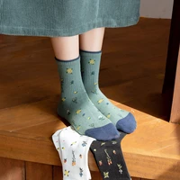 3 pairs cute women socks new fashion sweet flower cotton casual girl style 2021 breathable crew socks women high quality kwaii