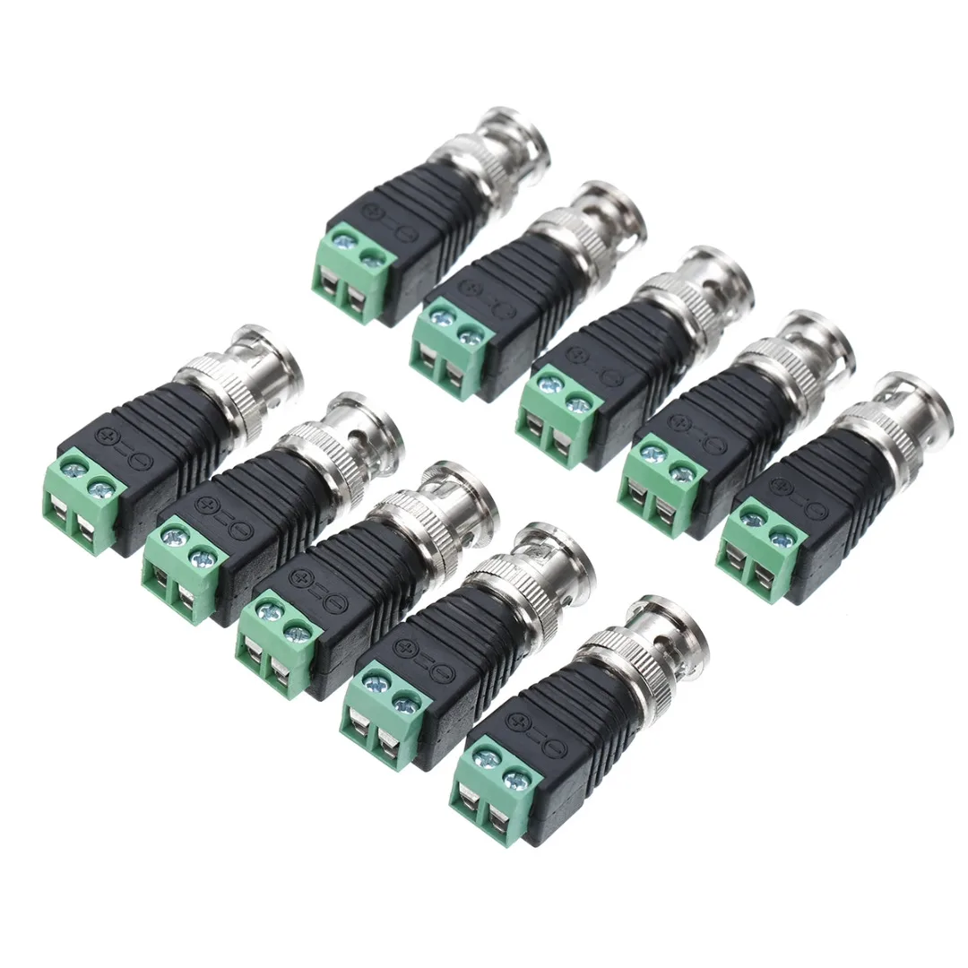 Mayitr 10 шт. BNC кабель зеленый мужской Коаксиальный CAT5 коаксиальный BNC камера с коннектором CCTV видео балун 4x1,2 см