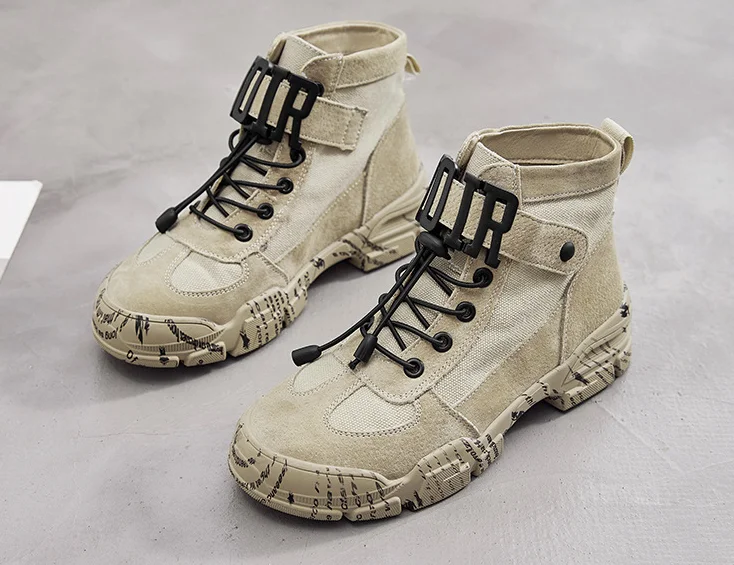 

2020 New Arrival Fashion Trend Thick Bottom Autumn Casaul Female Boots Leather Lace-Up Shoes Flat Breathable Non-Slip Booties