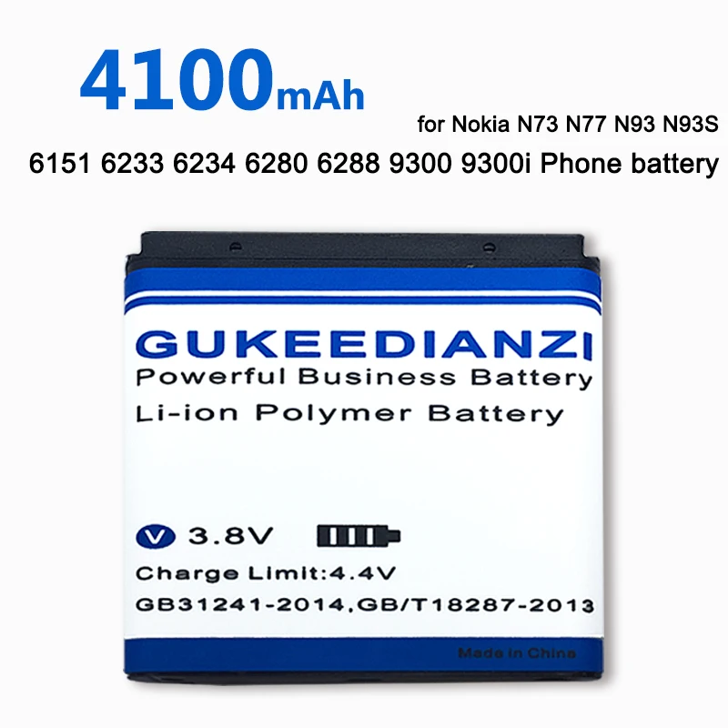 GUKEEDIANZI сотовый телефон 4100 мАч аккумулятор для NOKIA N93 N73 9300 6233 6280 6282 3250 6151 6234 6288 9300i N77