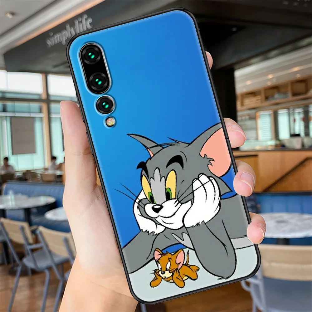 

Cartoon Cat-Tom Mouse-Jerrys Phone case For Huawei P Mate P10 P20 P30 P40 10 20 Smart Z Pro Lite 2019 black art cell cover soft