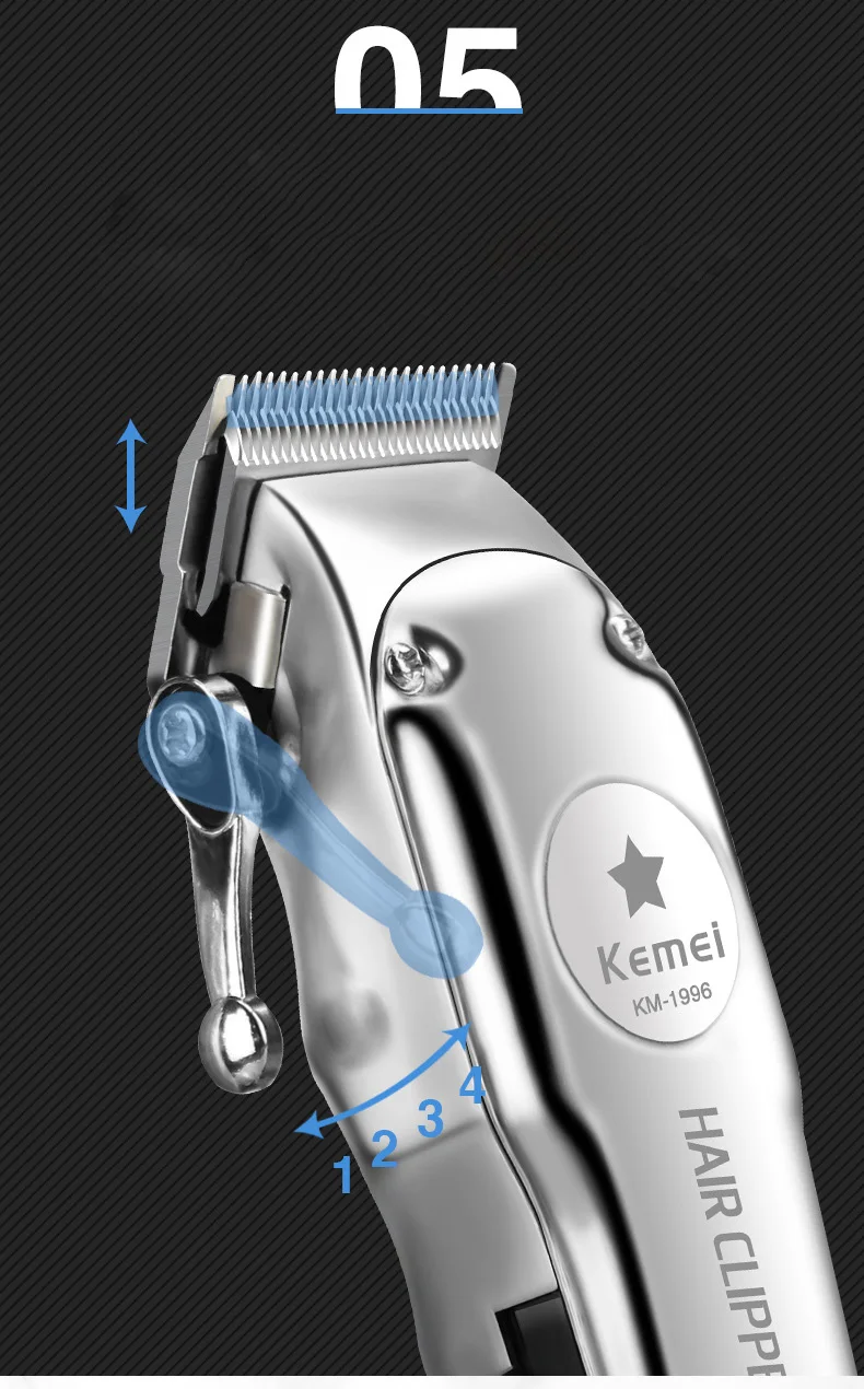 Kemei KM-1997, полностью Металлическая профессиональная машинка для стрижки волос, электрический беспроводной триммер для волос для мужчин, машинка для стрижки волос, Парикмахерская