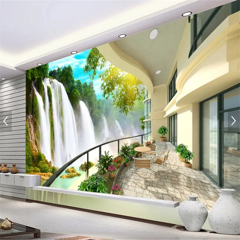 

3D обои на заказ с изображением балкона, пейзажа, леса, водопада, природы, для гостиной, спальни, настенные 3D фрески, домашний декор
