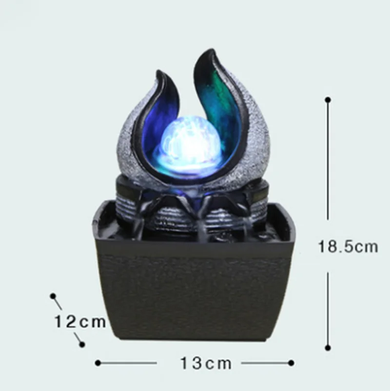 

110-240V Brief Resin Water Flowing Cycle Fountain Office LED Light Desktop Feng Shui Lucky Living Room Home Decor Creative Gift