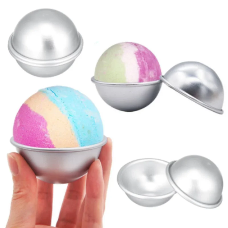 2 Pcs Bath Salts Bomb Molds DIY Semicircle Sphere Tool Aluminium Alloy Bath Shower Bomb Metal Salt Ball Homemade Cake Mould