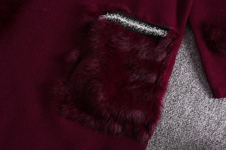 ALPHALMODA Зимний меховой свитер, платье с меховым карманом, пуловер с длинными рукавами, женское модное трикотажное платье