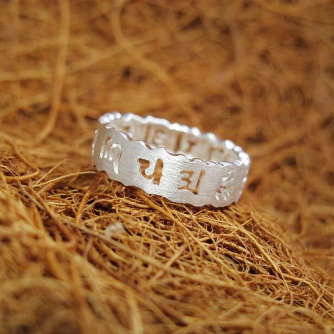 

New 925 Sterling Silver Six-character Mantra Ring Sanskrit Daming Mantra for Men and Women Couples To Ring Birthday Gifts