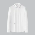 Новинка Осень-зима 2021, не требует глажки, Высококачественная однотонная мужская рубашка с длинными рукавами и вышивкой, универсальная однотонная белая мужская рубашка