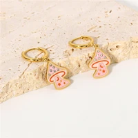 enamel mushroom earrings womens accessories unique gold color earrings for women mushroom korean fashion jewelry wholesale 2021