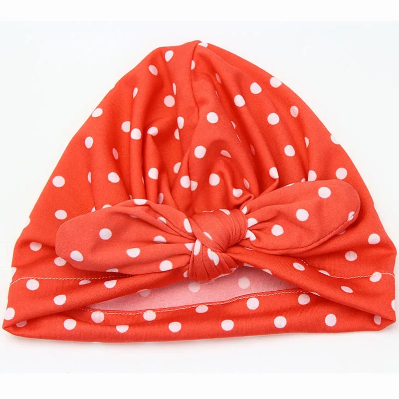 Модная хлопковая детская шапка в горошек с бантиком для маленьких девочек