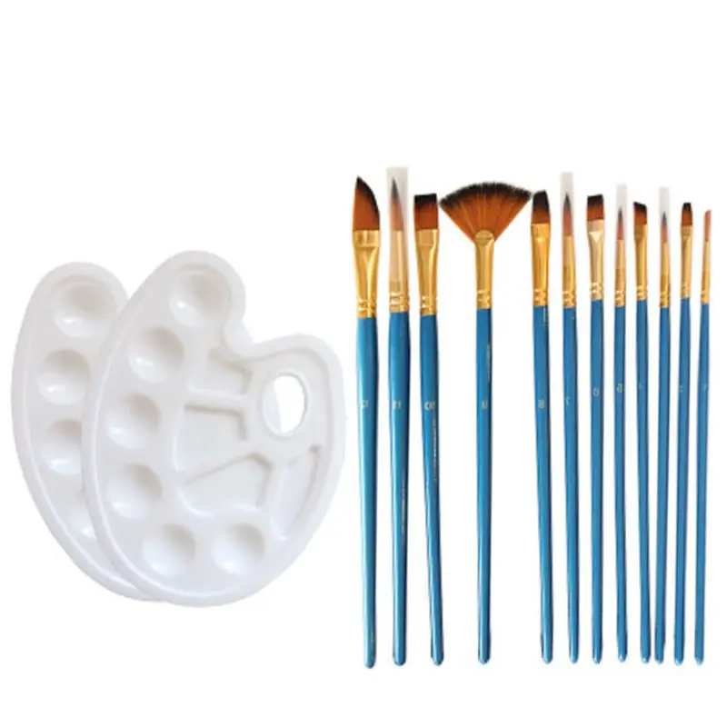 

14pcs/set Artist Paint Brush Nylon Hair Watercolor Acrylic Oil Painting Palette