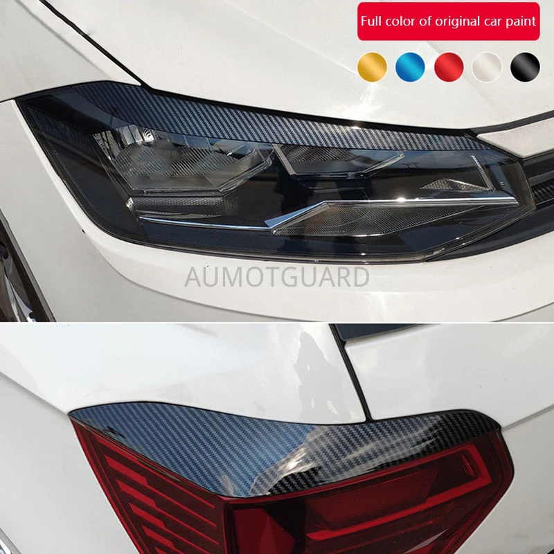 

For Volkswagen VW Polo Plus 2019 Headlights Eyebrow Tail Lamp Cover Carbon Original Paint Trim Lamp Frame
