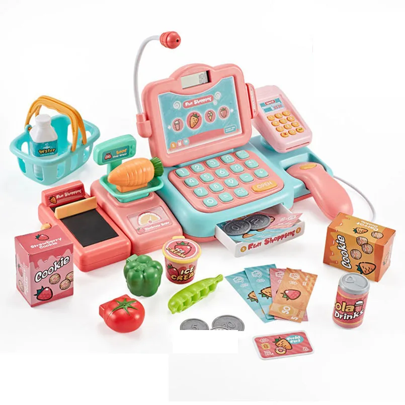 

24Pcs/set Electronic Mini Simulated Supermarket Cash Register Kits Toys Kids Checkout Counter Role Pretend Play Cashier Girl Toy