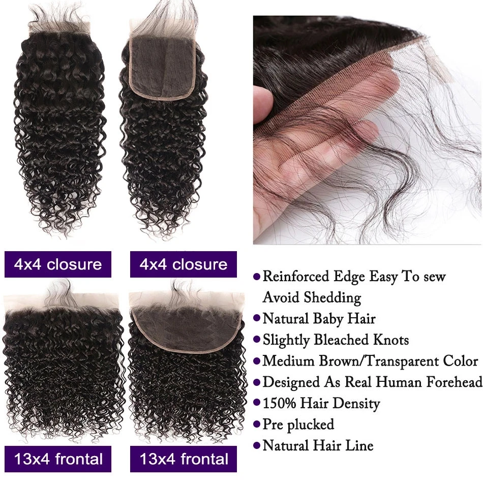 13x4 Transparent Lace Frontal With Bundles Peruvian Water Wave 100% Remy Human Hair Closure | Шиньоны и парики