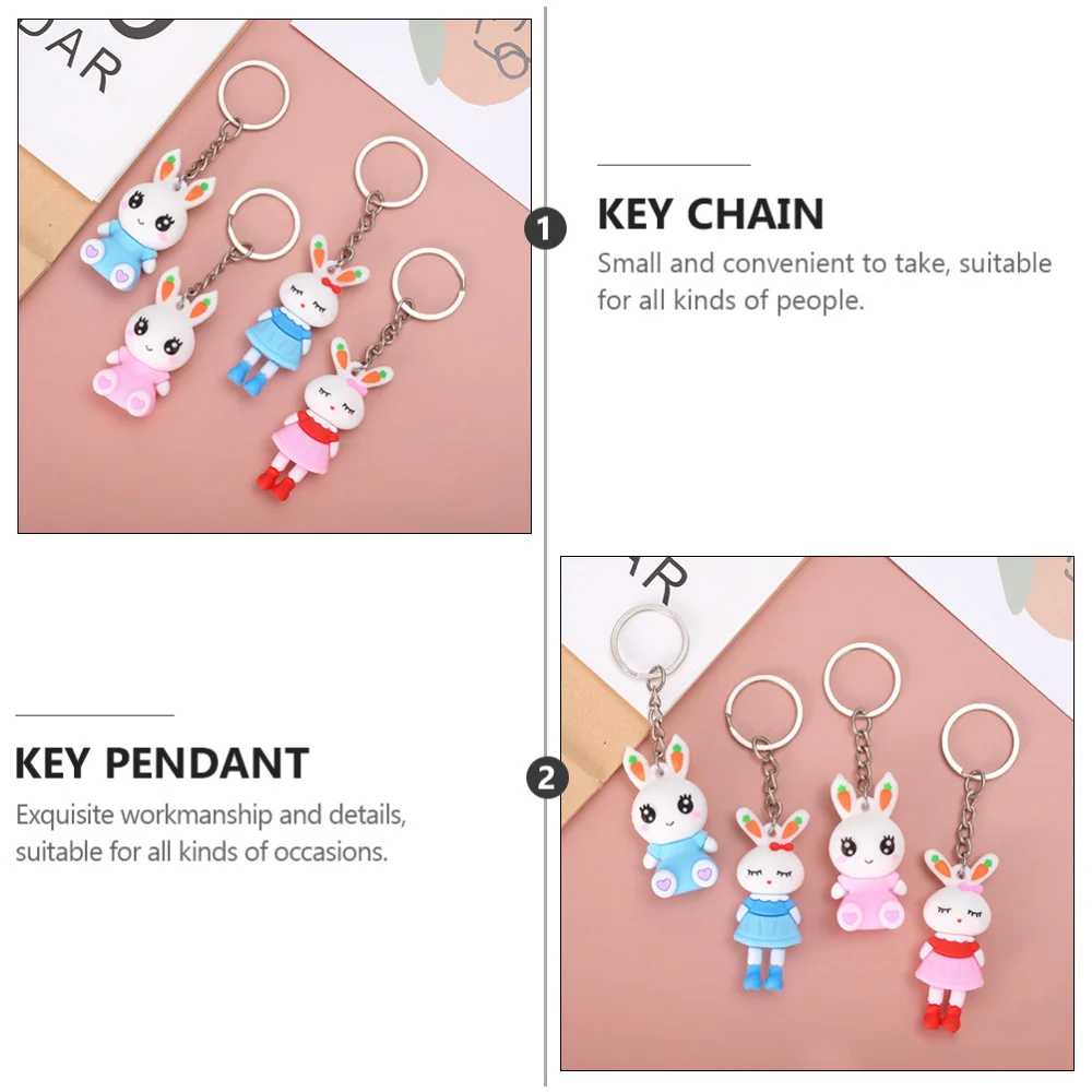 

8pcs Key Chains Key Pendants Bunny Shape Easter Gift Key Rings (4 Styles Mixed)