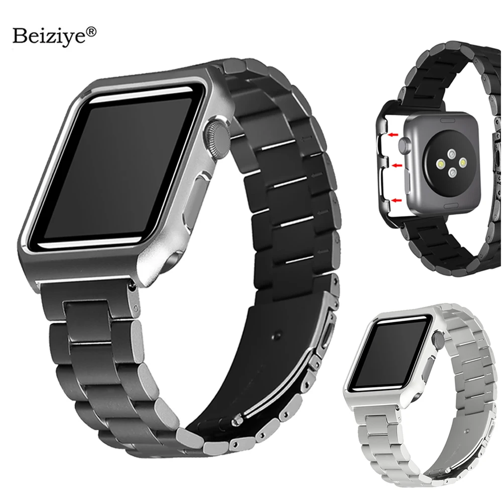 Чехол + ремешок из нержавеющей стали для Apple Watch 38 мм 42 металлический браслет Series 6