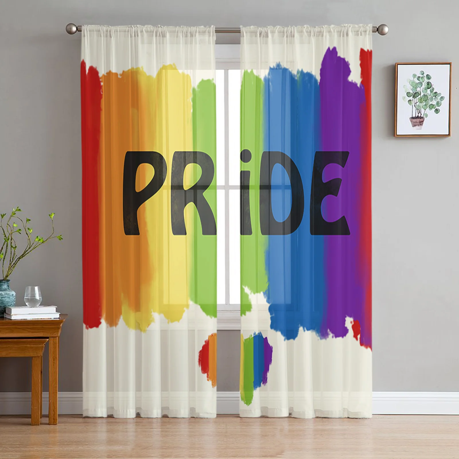 Радужные полосатые прозрачные шторы Pride для гостиной спальни кухни шифоновые