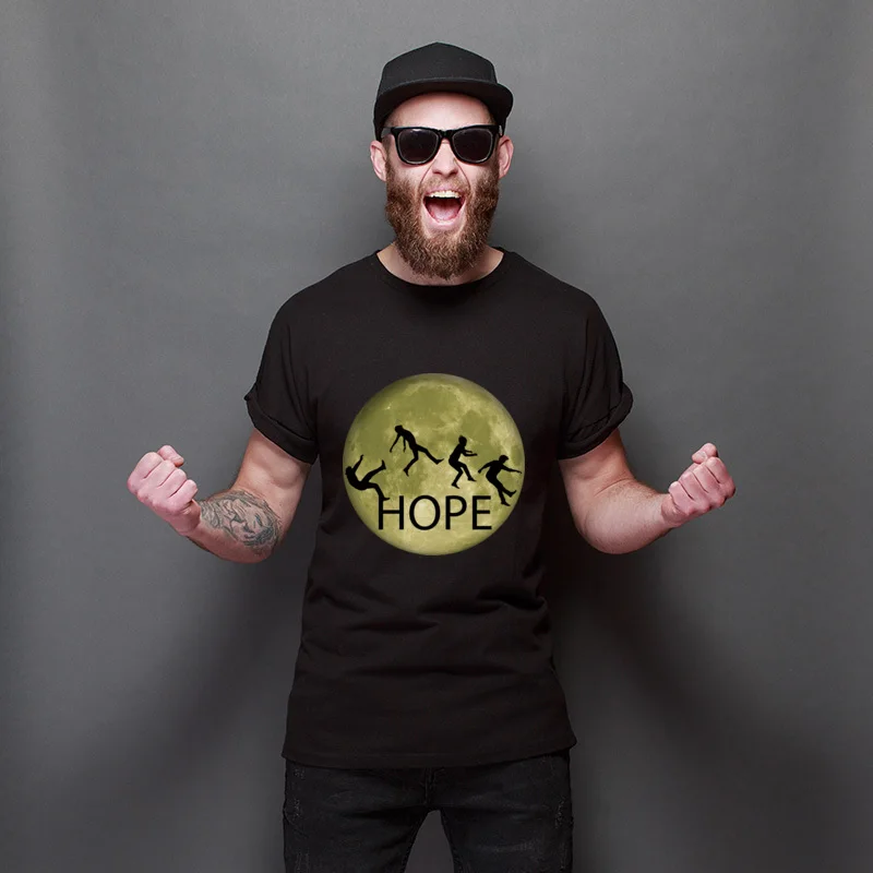 

New Arrival Hope Fun On Yellow Moon Summer Loose Manga Tops Tees Cheap Retro T Shirts Simple Style Pure Cotton Tops T Shirt