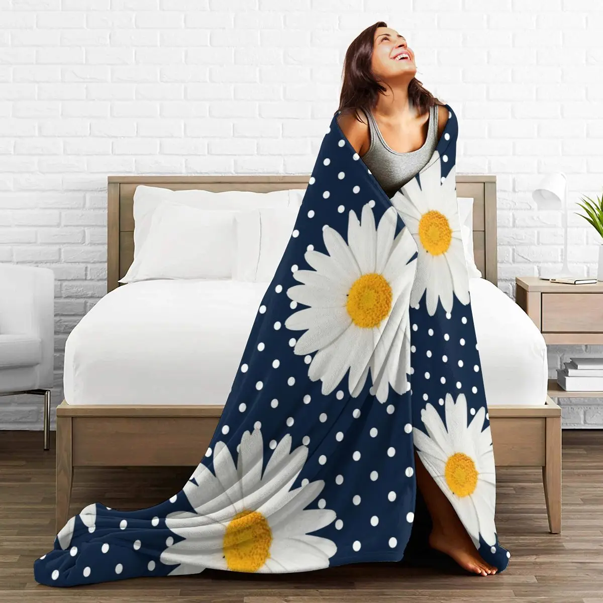 

Flannel Blanket Dots And Daisy Pattern Soft Thin Fleece Blanket Bedspread Cover for Bed Sofa Home Decor Dropship