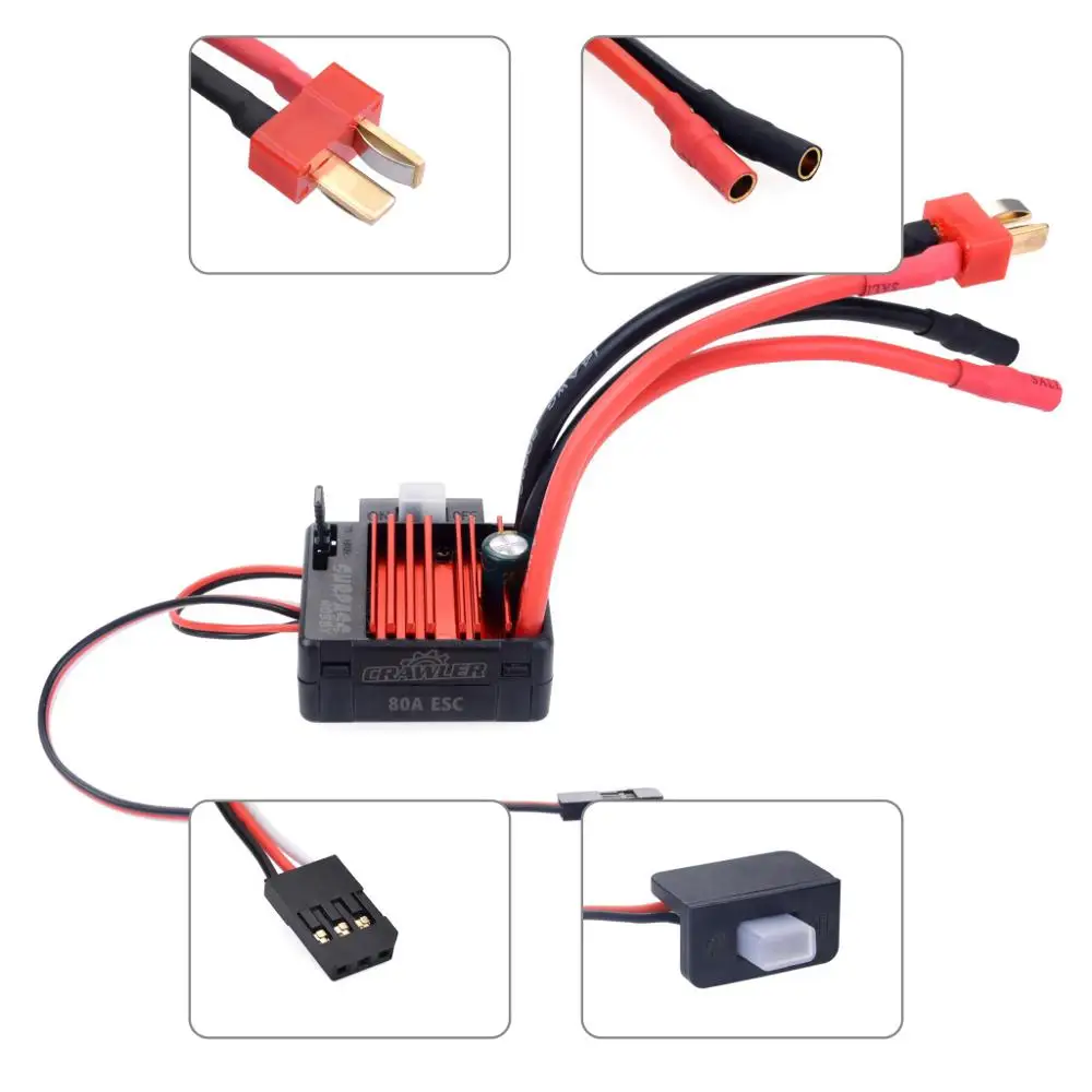 

SURPASS HOBBY Waterproof 5-Slot 550 20T Brushed Motor w/ 80A ESC for 1/10 RC Car