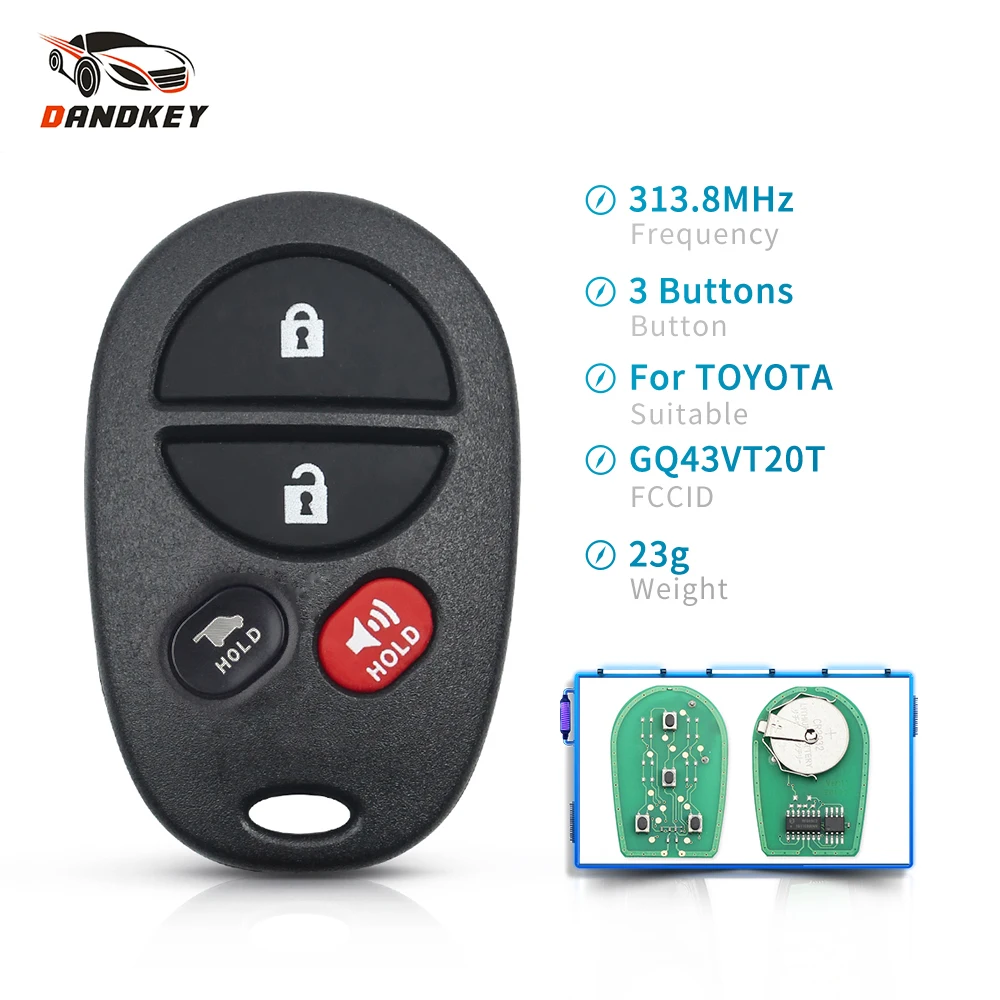 

Dandkey Fob GQ43VT20T 315Mhz 4 Buttons Remote Key For Toyota Tacoma HIGHLANDER SEQUOIA Sienna Tundra 2008-2012 Replacement