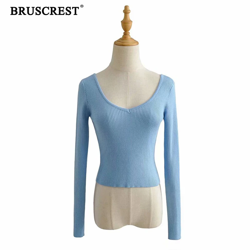 

Fall vintage sexy sweater women pullovers long sleeve cropped sweater kawaii knitted sweater v neck korean sweater Autumn 2020