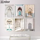 Марокканская архитектура Арка Дверь художественные холсты постеры Арабский исламский принт мечеть настенная живопись картины гостиная домашний декор