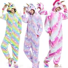 Пижама в виде радужного единорога, Пижама-комбинезон с вышивкой, единорог для взрослых, цельнокроеный комбинезон с капюшоном, пижама семейство, зимний костюм