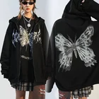 Женские толстовки в готическом стиле, осенние свободные куртки в стиле панк с принтом бабочки, на молнии, в стиле хип-хоп, пальто в стиле Харадзюку, Y2k, свитшоты с капюшоном